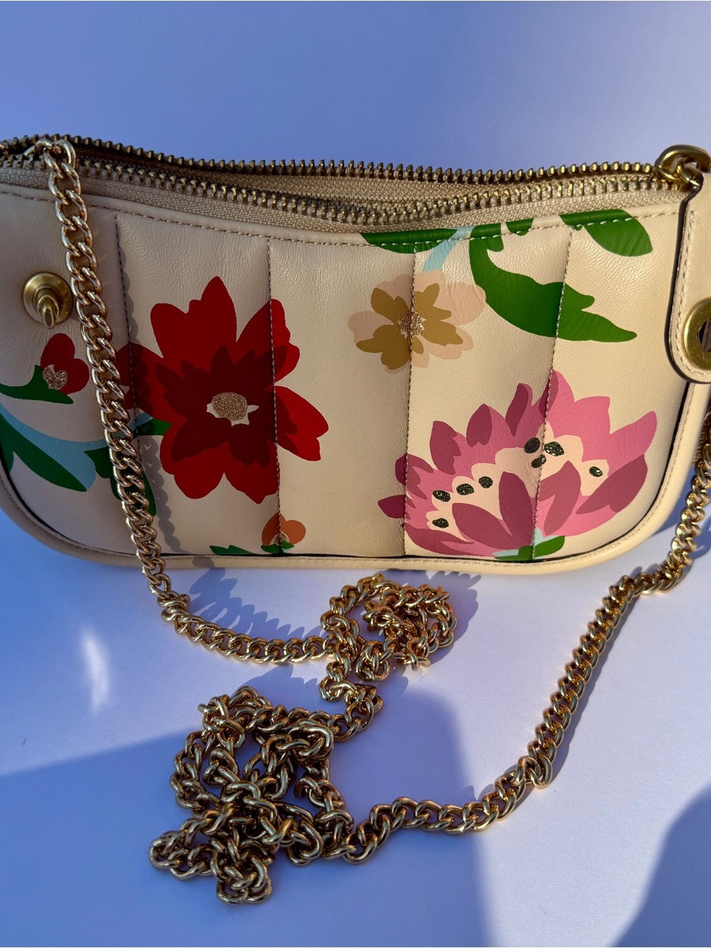 Rare Coach Cream Floral Leather Crossbody Bag - Picture 7 of 8